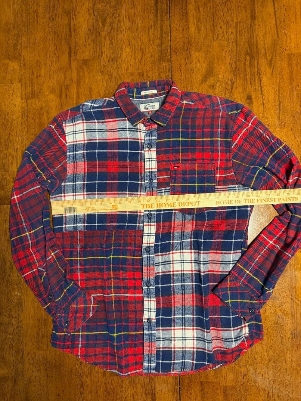 Mens Tommy Hilfiger Denim Flannel Relax Fit Long Sleeve Button Up Shirt, Size M